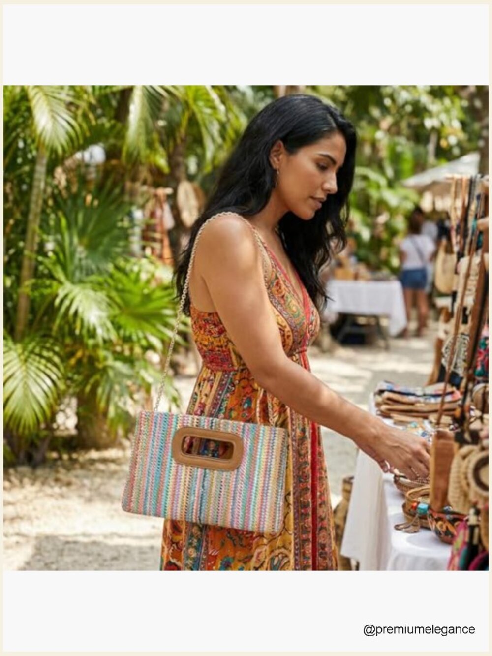 Straw Clutch Purse with Top Handle Beach Vacation Evening Bag Crossbody Clutch - Picture 3 of 7